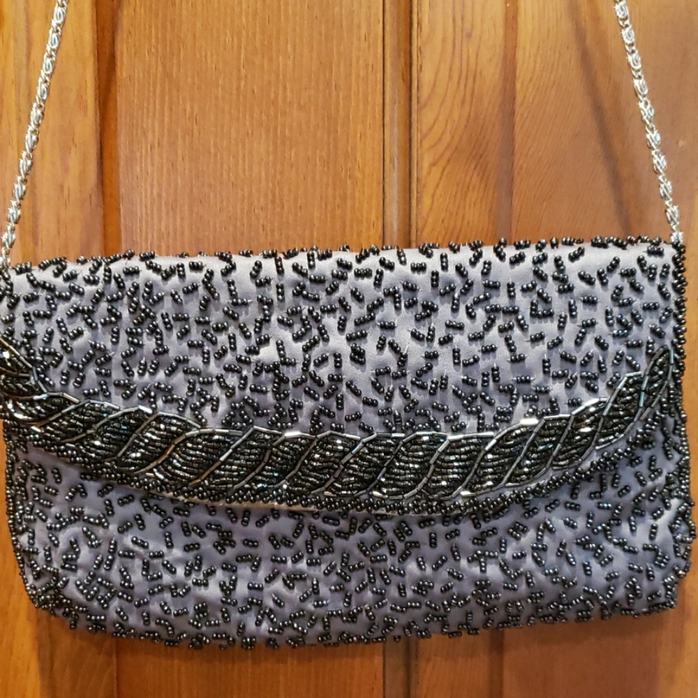 Vintage Black Beaded bag made in Hong Kong